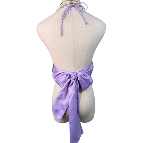 Alice and Olivia Frenchie Chainmail Halter Top metallic lavender purple size XS - Picture 10 of 15